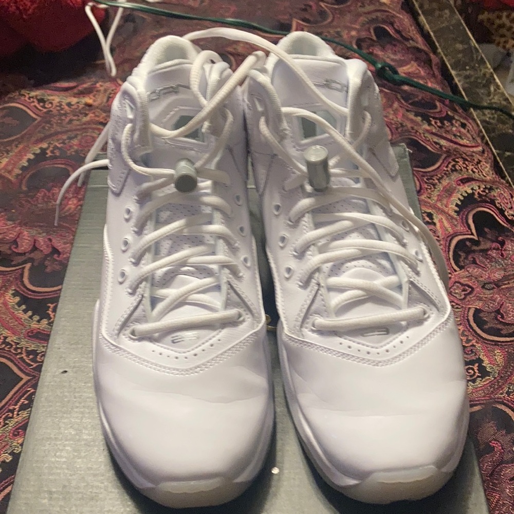 Jordan B loyal white metallic silver air jordans.